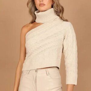 Petal & Pup Goldie Turtleneck One-Shoulder Cut-Out Knit Sweater